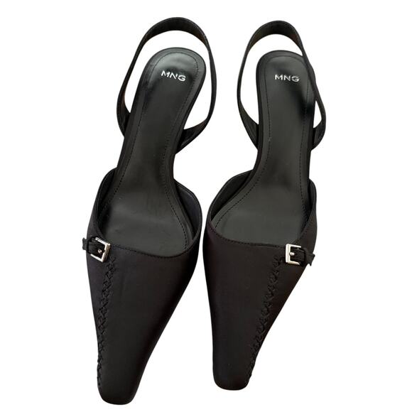 NWOT MANGO Pointed Ballerina Style Slingback Kitten Satin Heels - US 8 EU 39 - Picture 2 of 9